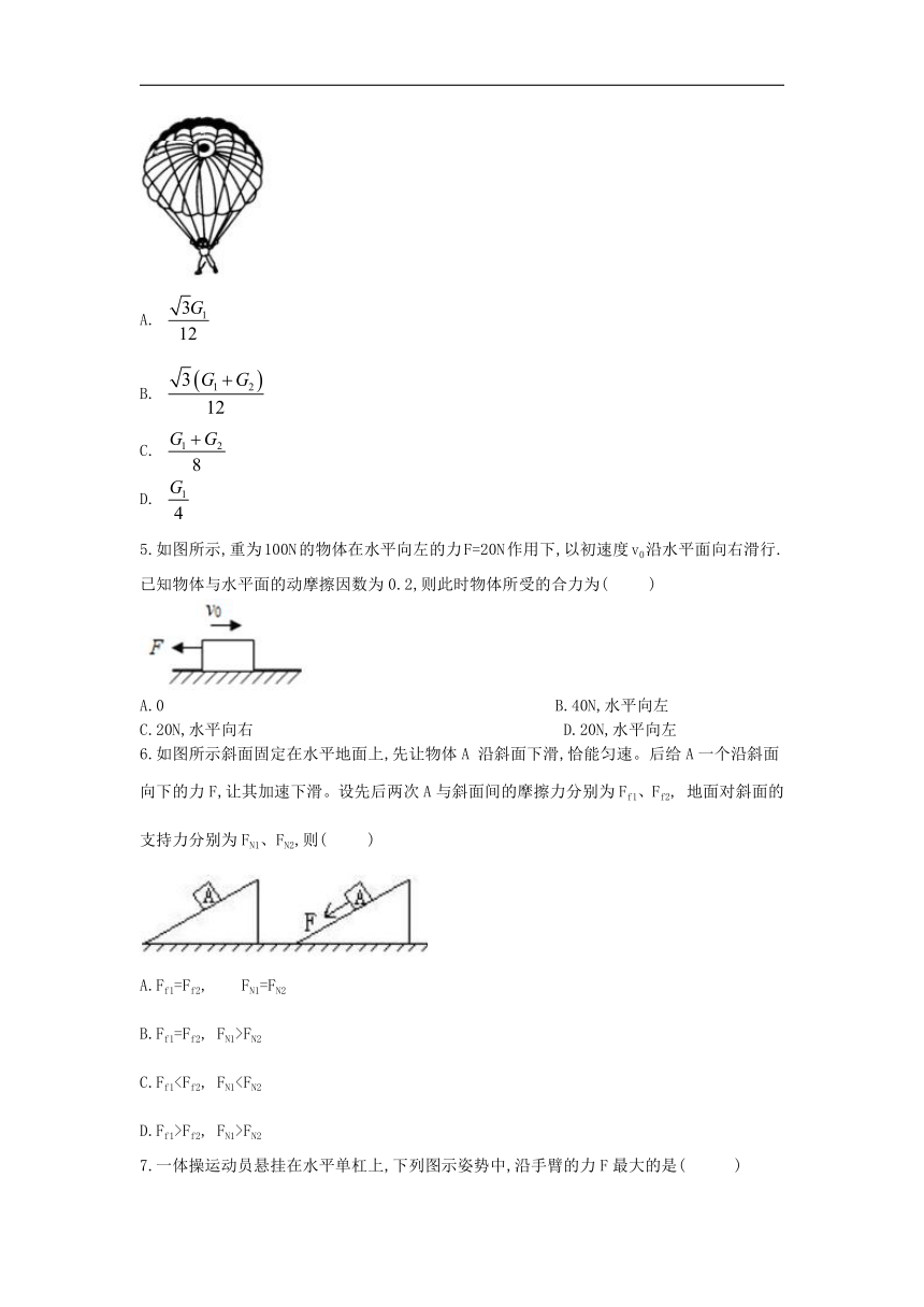 2017-2018学年人教版物理必修1暑假作业：（7）力的合成与分解