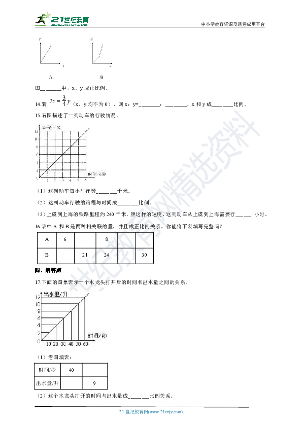浙教版数学六年级下册 1.2 正比例（一）同步练习