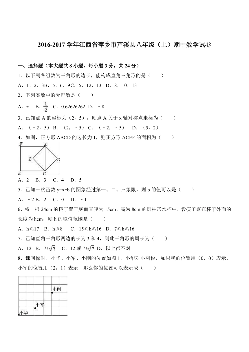 江西省萍乡市芦溪县2016-2017学年八年级（上）期中数学试卷（解析版）