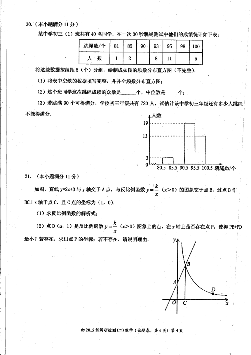 四川省绵阳市盐亭县2-17-2018学年度九年级数学下学期第二次诊断性考试试题（pdf版，含答案）