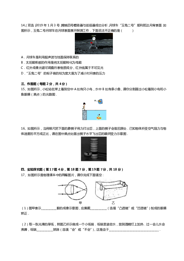 2019年河南郑州初三中考适应性（二模）物理试卷(pdf版)及答案