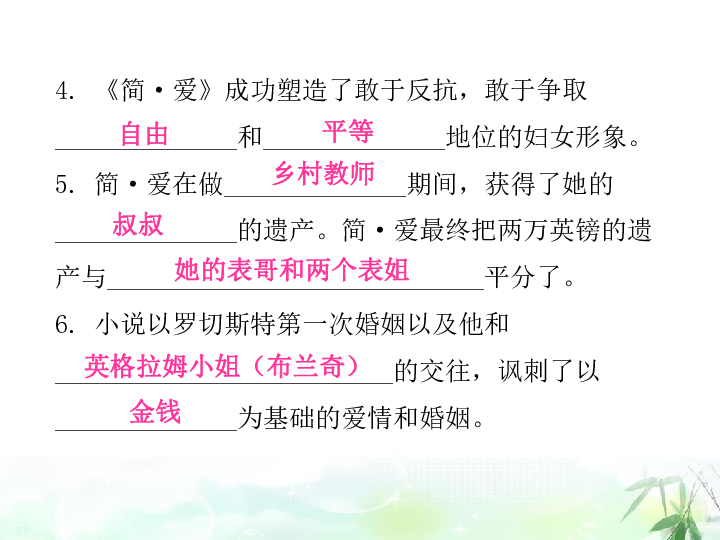 九年级下册(2018部编） 第六单元  名著导读 《简·爱》：外国小说的阅读课后作业课件（共24张幻灯片）