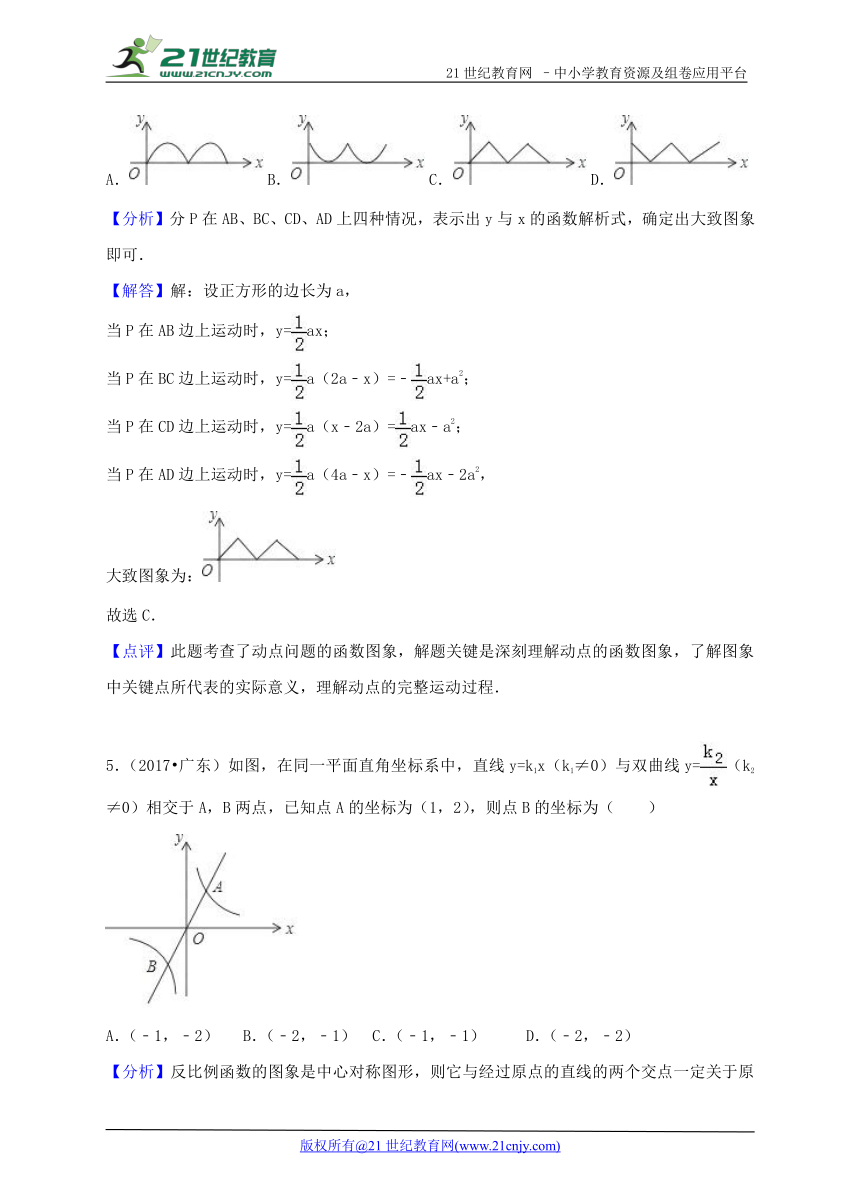 广东省2013-2017年中考数学试题分类解析汇编专题2 函数问题