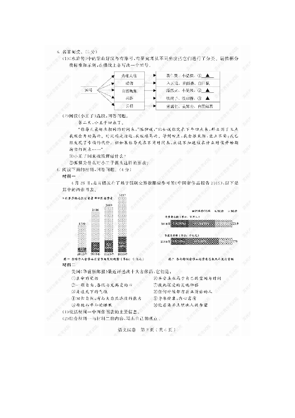 2019年江苏省苏州市初中毕业暨升学考试试卷语文试卷及答案（扫描版，有答案）