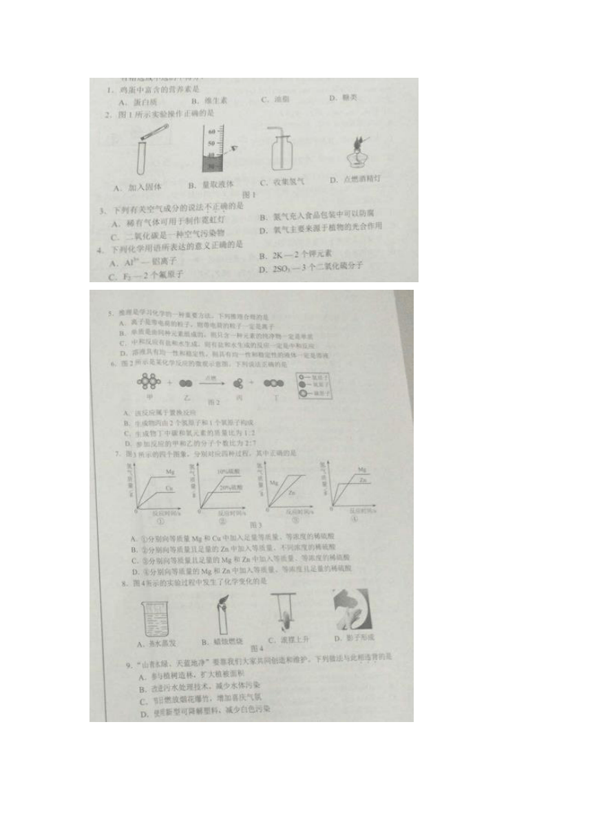 2018年河北省中考化学试题（图片版无答案）