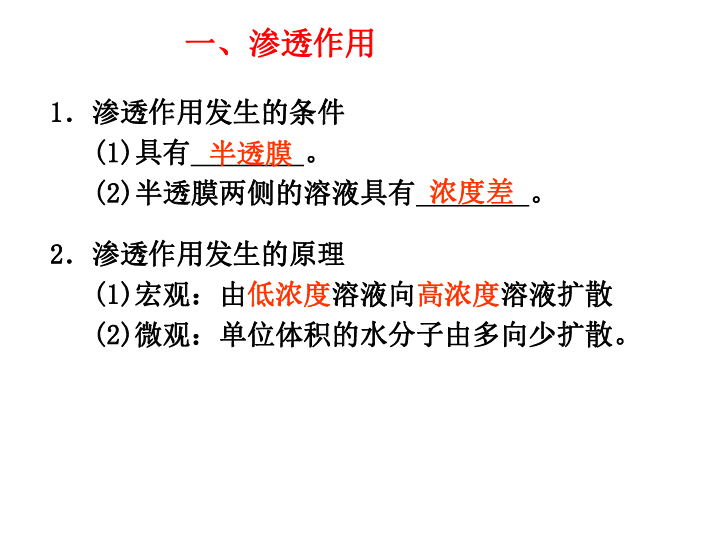 人教版高中生物必修一第四章第一节物质跨膜运输实例课件