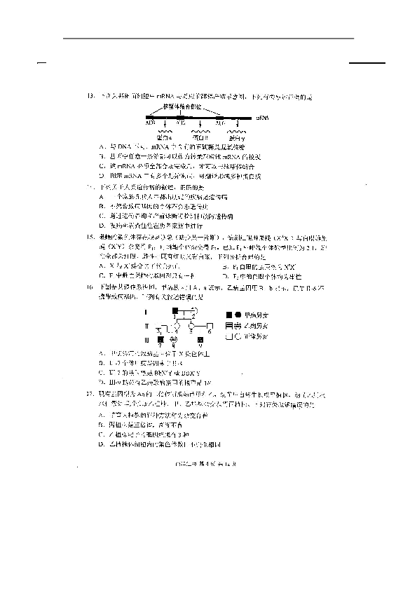 江苏省苏州市2018-2019学年高二上学期学业质量阳光指标调研生物试卷（扫描版）