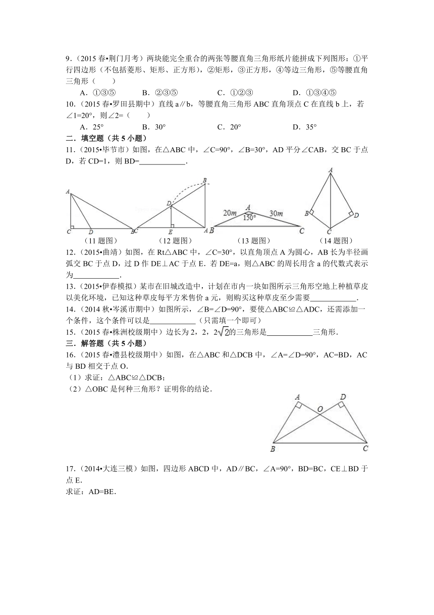 鲁教版七年级数学下册第10章10.3直角三角形测试题（含答案）