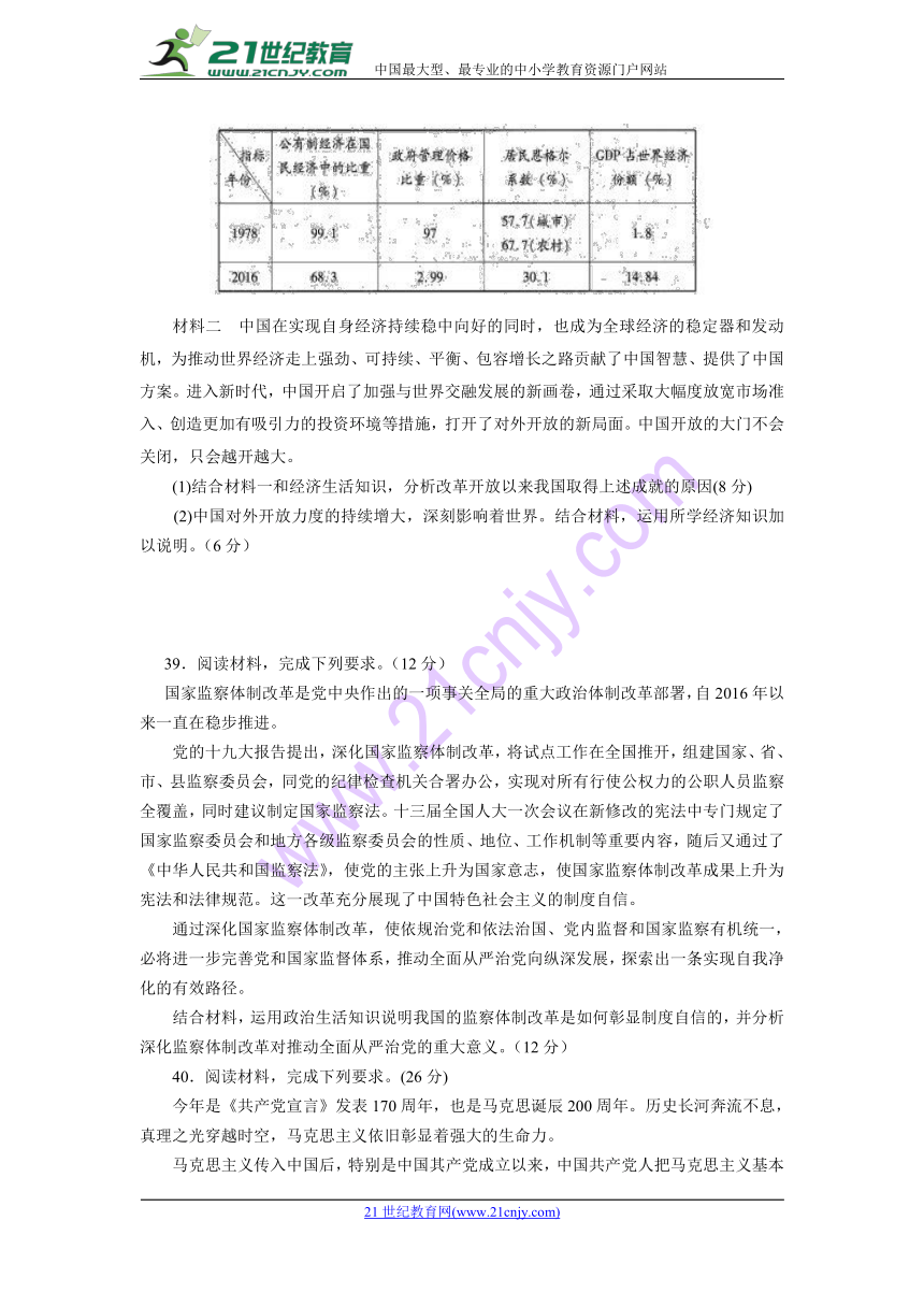 山东潍坊2018高三第三次高考模拟考试政治