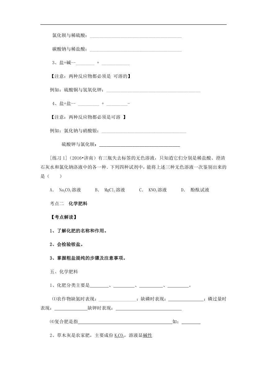 第十一单元 生活中常见的盐 复习学案