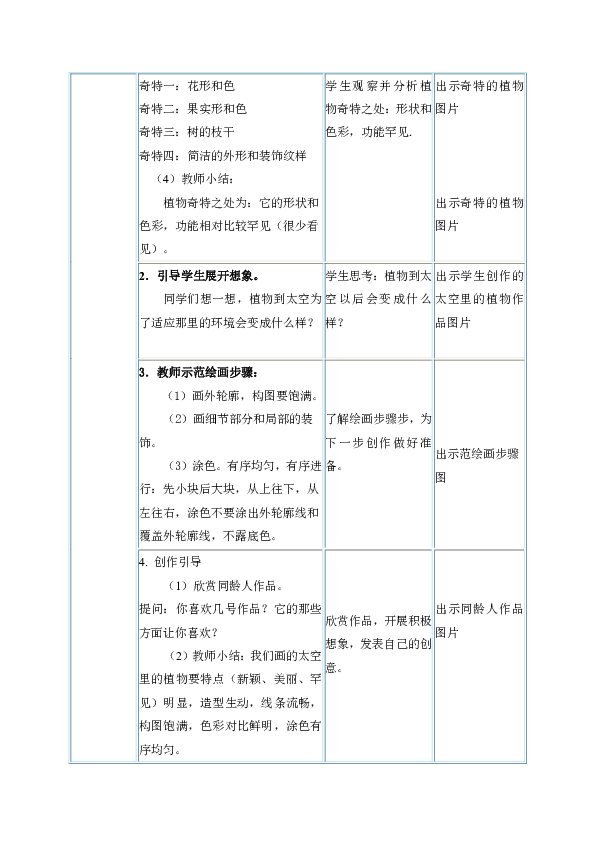 一年级下册美术教案第11课太空里的植物人教新课标