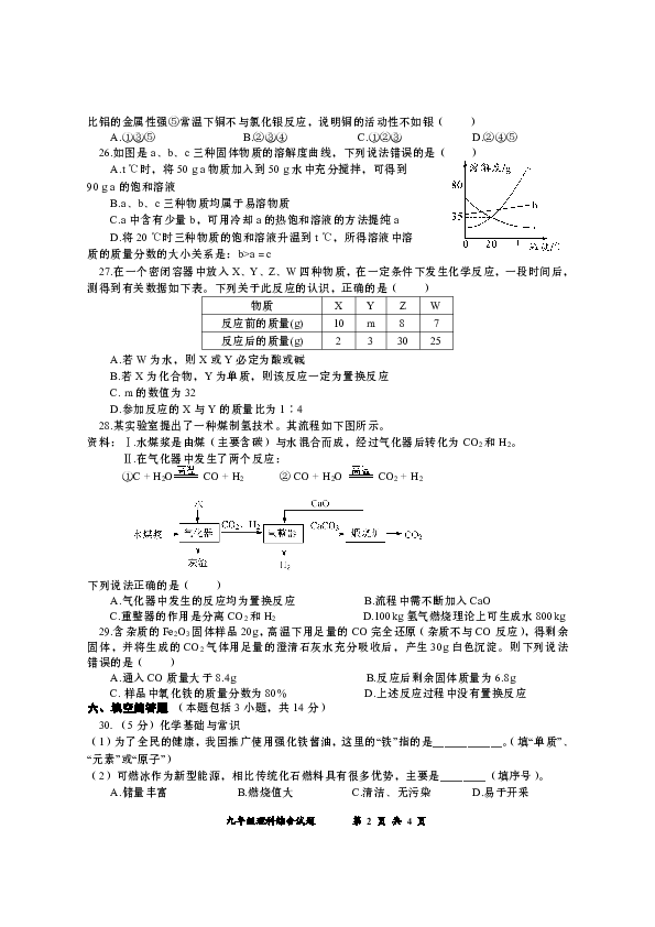 湖北省黄冈市2020年春季 九年级中考一模化学试题（附答案）