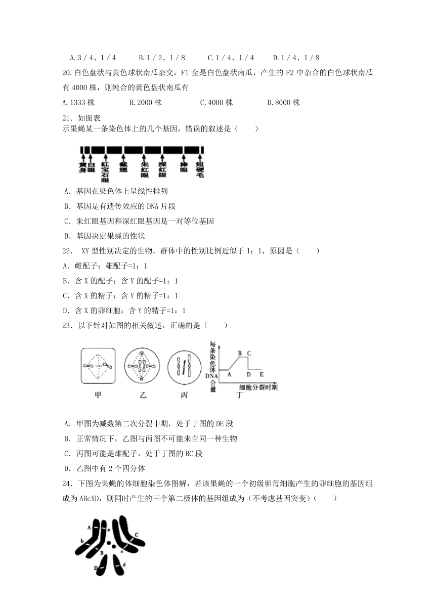 山东德州市陵城区一中2017-2018学年高一下学期期中考试生物试题