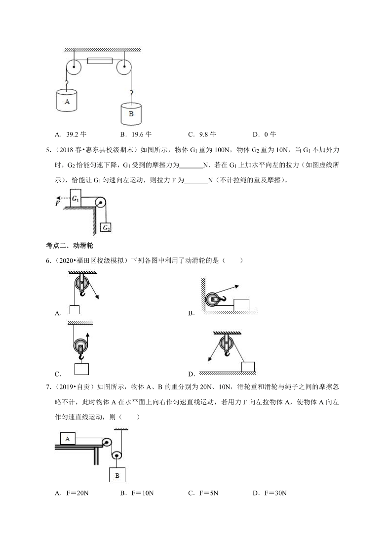 6.6探究滑轮的作用  同步练习— 2020-2021学年沪粤版八年级物理下册考点分类（含答案）