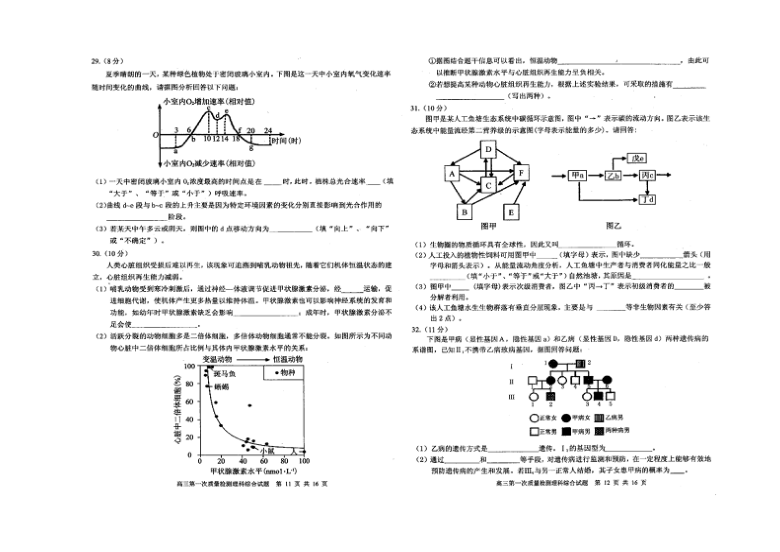 黑龙江省大庆市2021届高三下学期第一次教学质量检测 理科综合 PDF版含答案