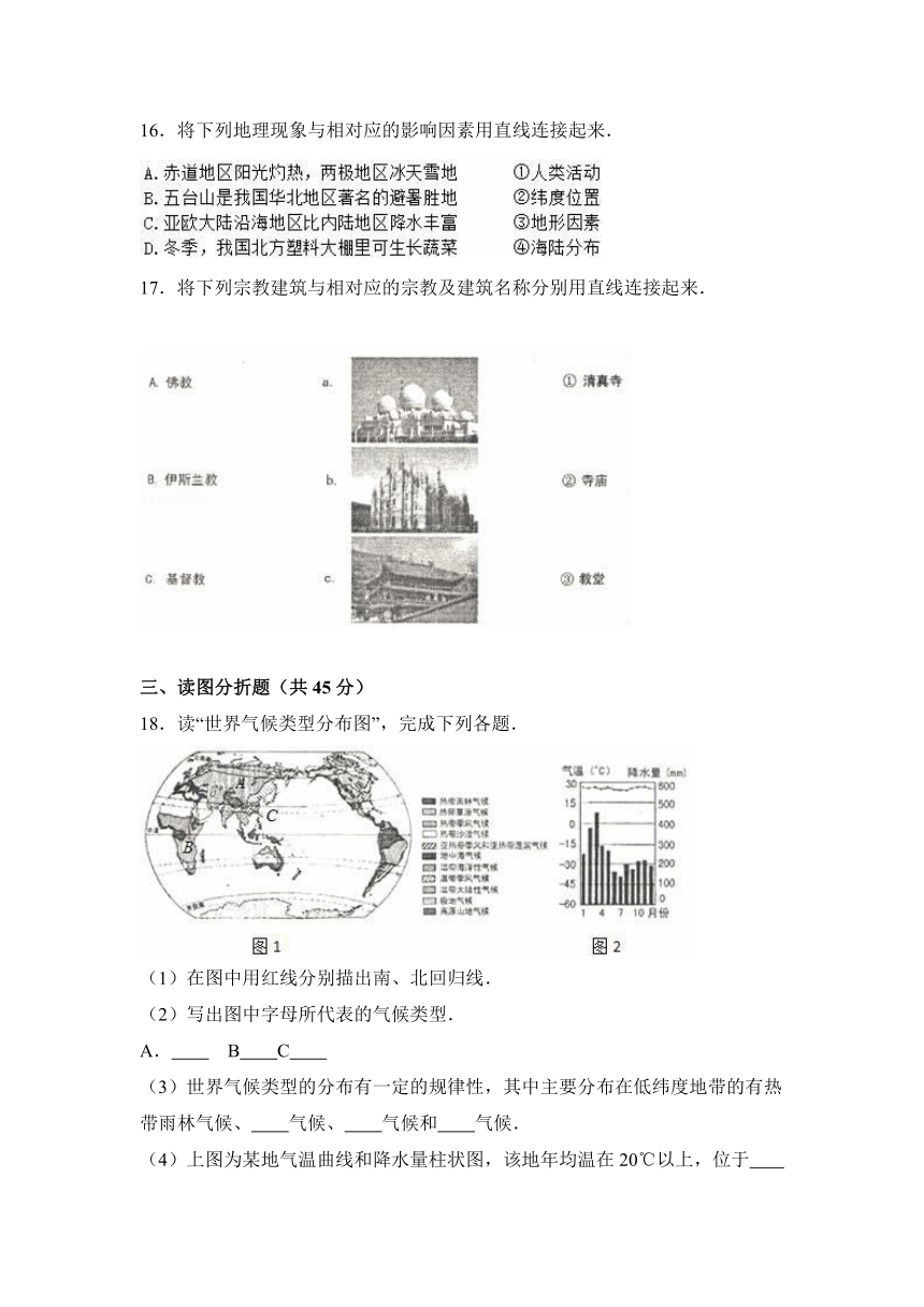 山西省太原市2016-2017学年七年级（上）期末地理试卷（解析版）