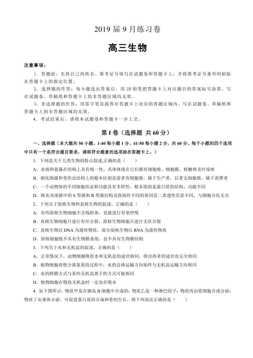 辽宁省葫芦岛市第六中学2019届高三上学期9月练习卷 生物