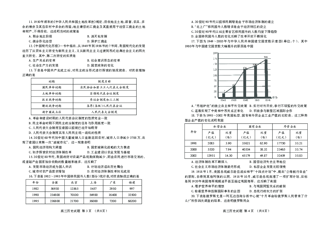 重庆市万州龙驹中学2020届高三一轮检测历史试卷 PDF版含答案