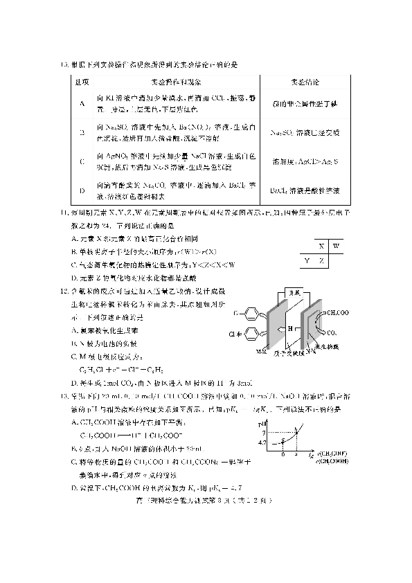 四川省乐山市2019届高三第一次调查研究考试理综化学试题（图片版）