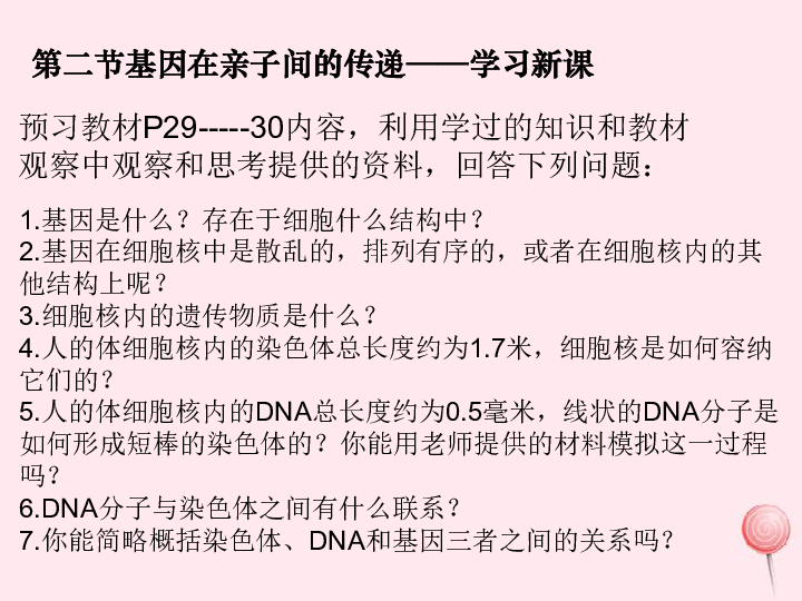 八年级生物下册第七单元第二章第二节基因在亲子代间的传递课件（22张PPT）