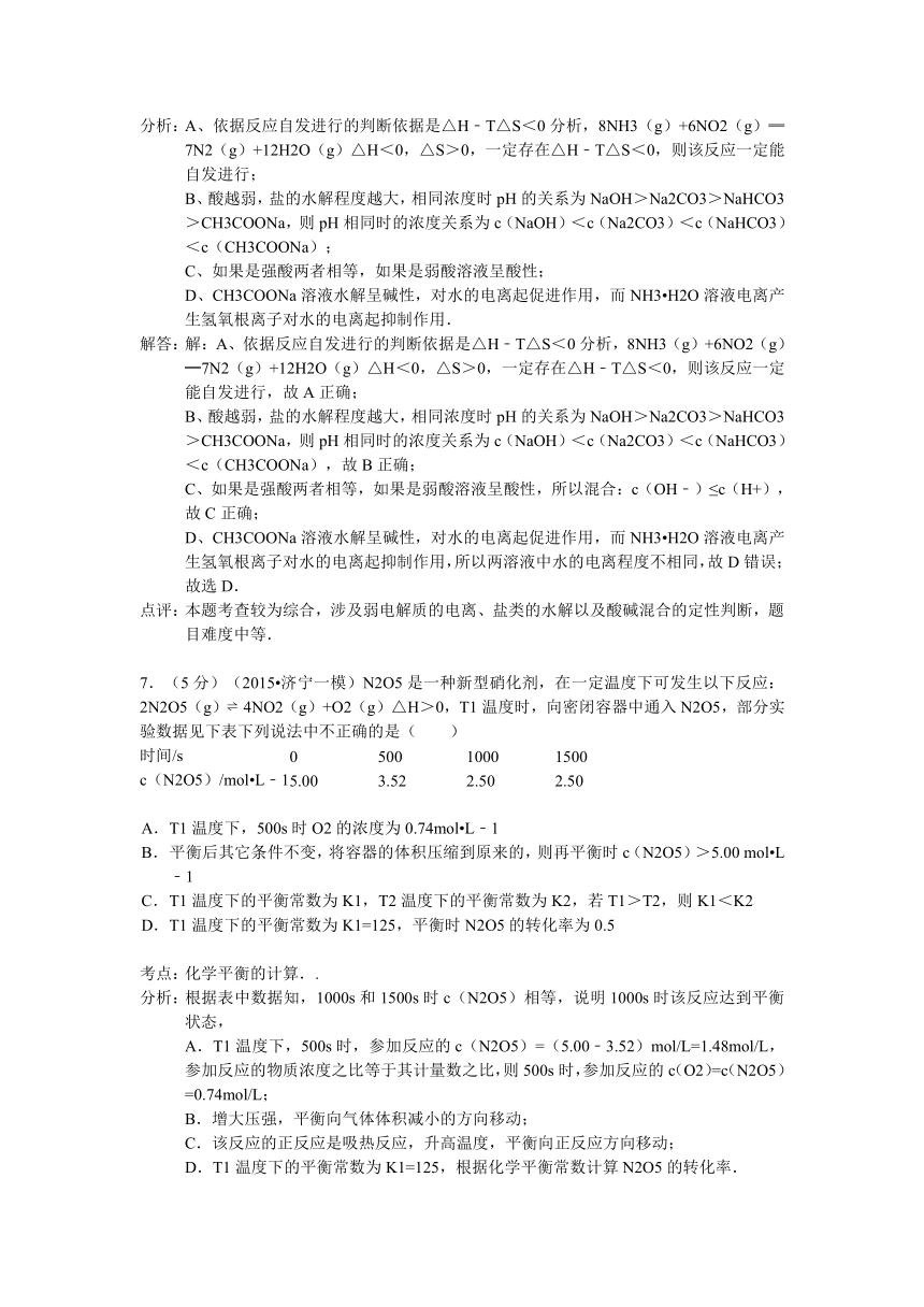 山东省济宁市2015年高考化学一模试卷(解析版）