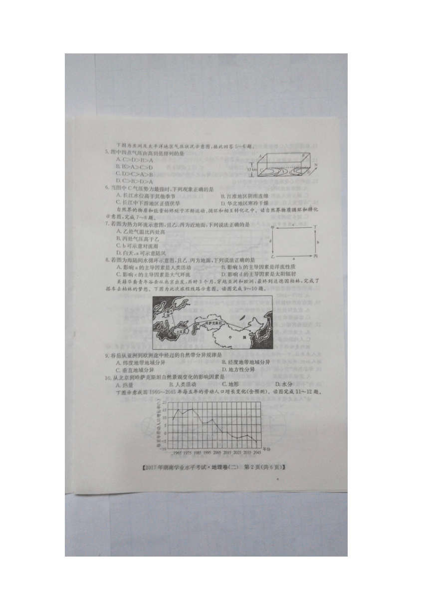 2017年湖南省新宁县高中学业水平考试模拟卷二地理（无答案）