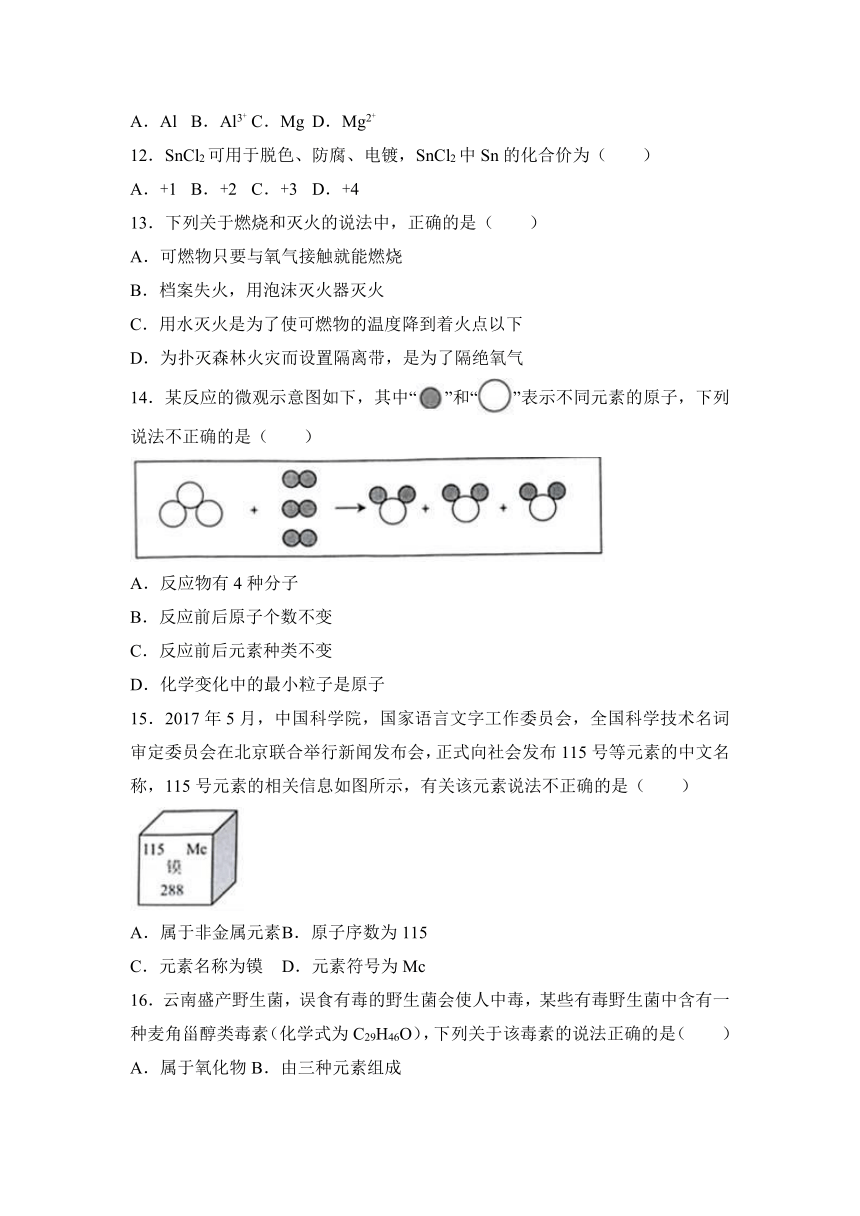 2017年云南省昆明市中考化学试卷（解析版）