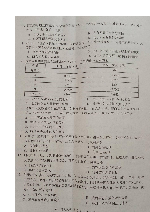 河南省豫西名校2018-2019学年高一下学期第一次联考历史试题 扫描版含答案