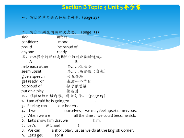Unit 5 Feeling excited Topic 3 Many things can affect our feelings. Section b 课件25张PPT
