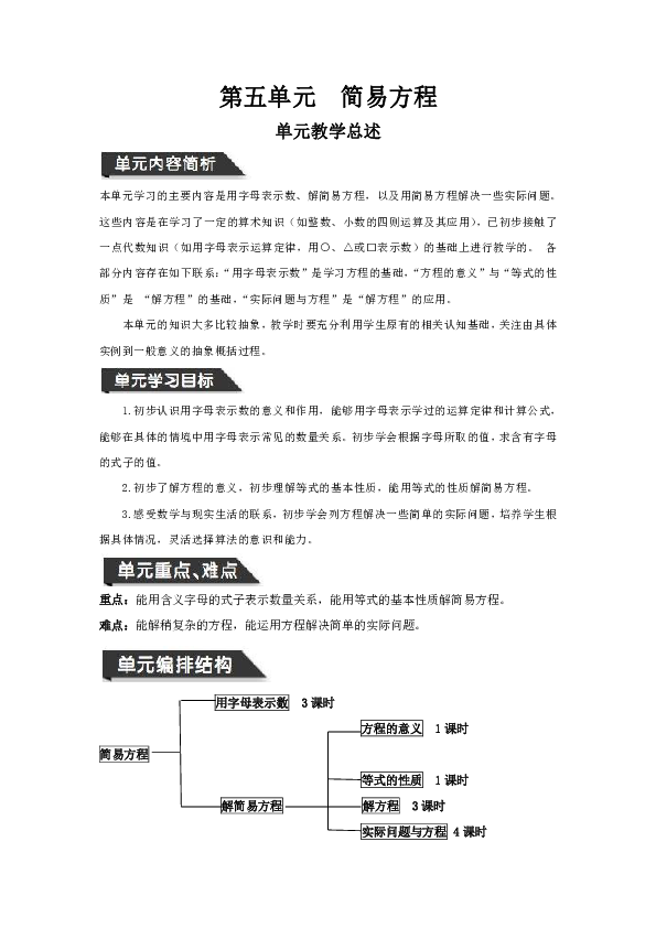 人教版数学五年级上册5.1.用字母表示数（共3课时表格版教案）