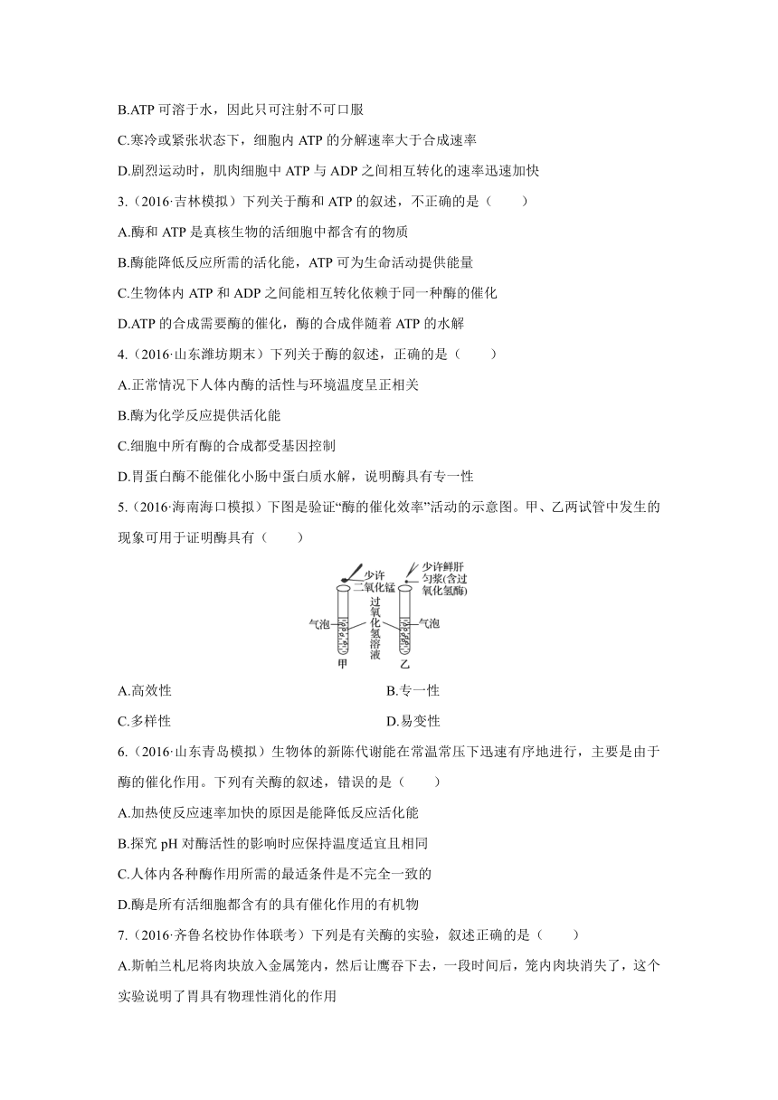 2017版《三年高考两年模拟》生物汇编专题：专题四　酶与ATP