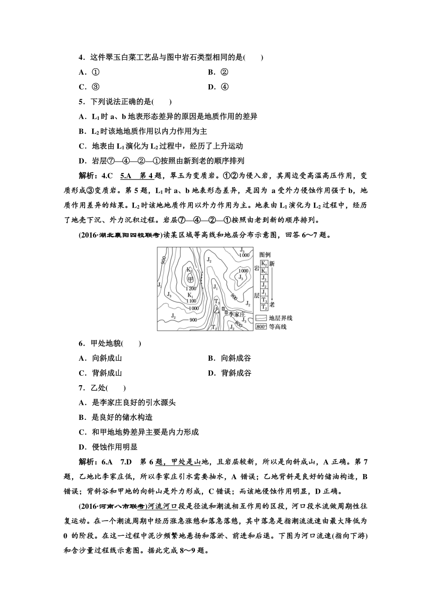 2017【三维设计】高中地理复习课时跟踪检测（十六）第一部分第四章第二节山地的形成和河流地貌的发育