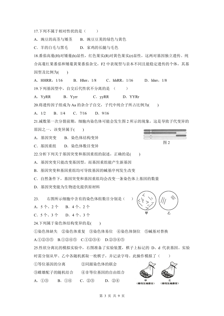 上海市新场高级中学校2020-2021学年高二下学期期中考试生物试题 Word版含答案