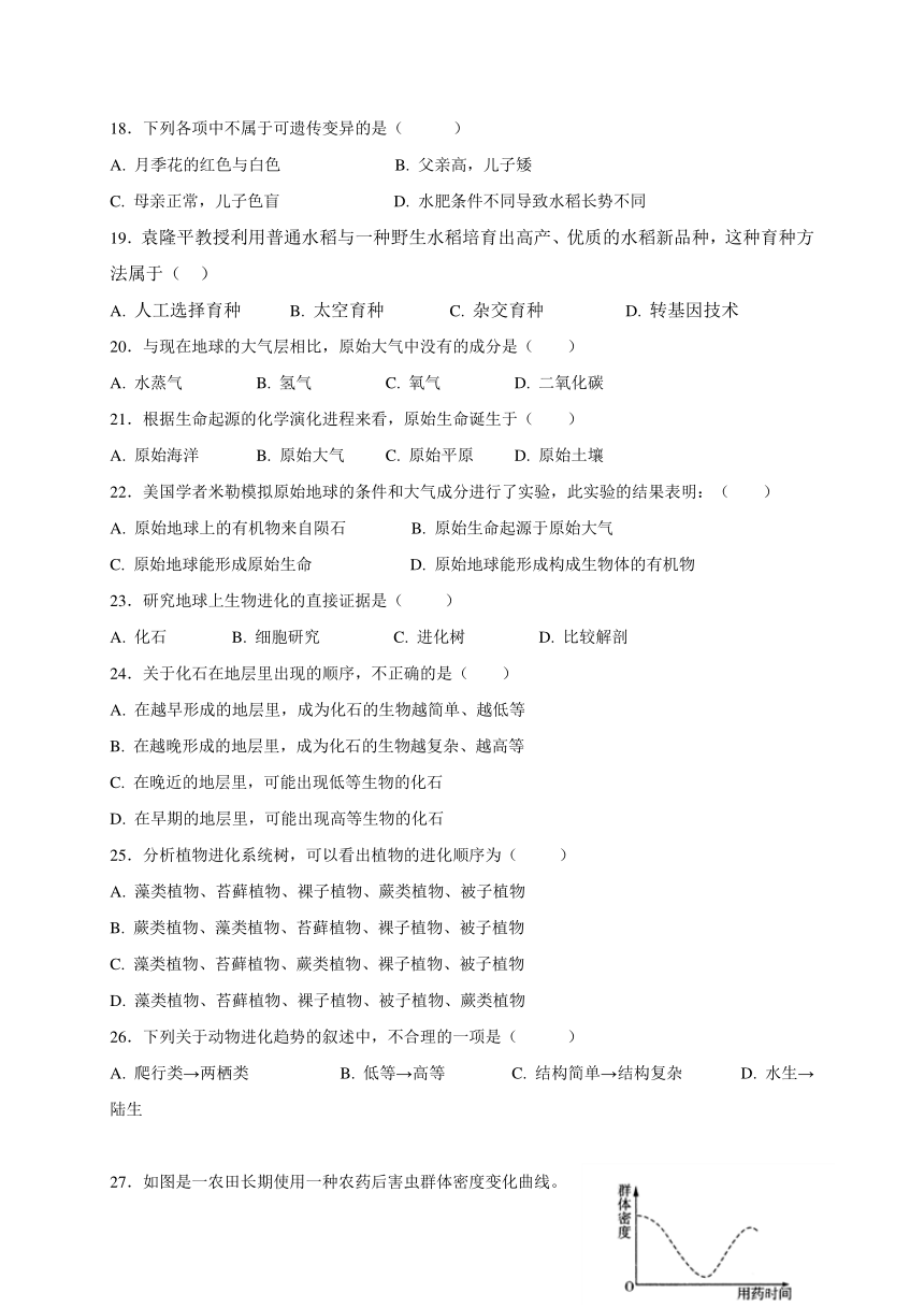 广东省河源市正德中学2017-2018学年八年级下学期第一次段考生物试题（无答案）