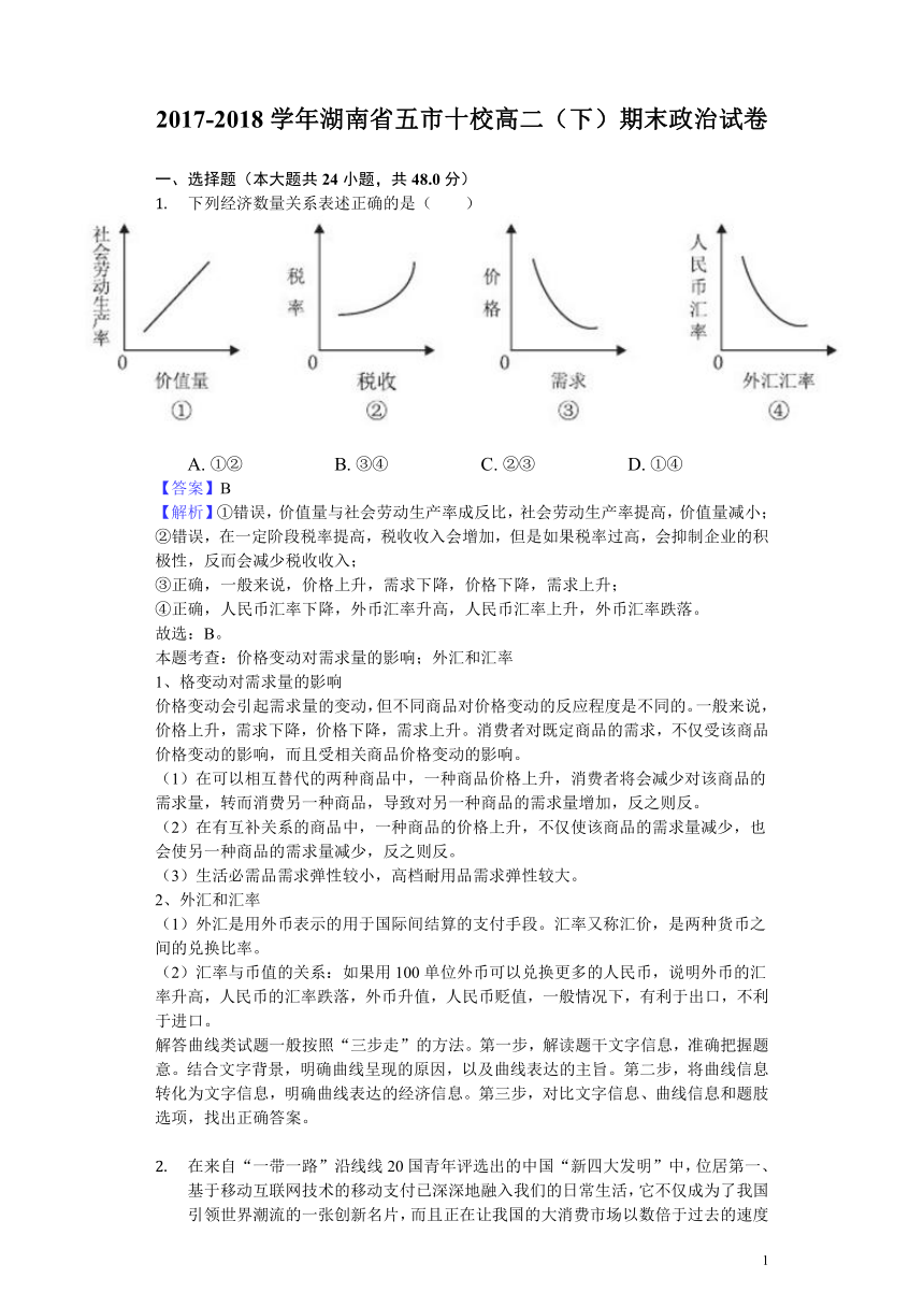 2017-2018学年湖南省五市十校高二下学期期末政治试题（解析版）