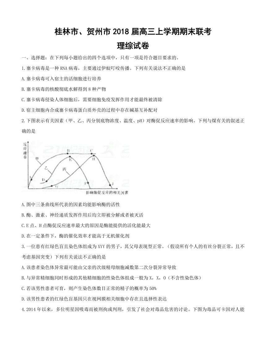 广西桂林市、贺州市2018届高三上学期期末联考 理科综合