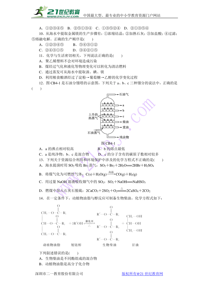 2017-2018学年人教版化学必修2第四章单元测评B