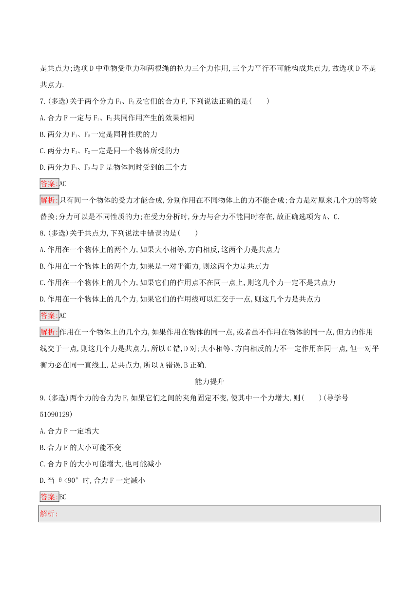 粤教版物理必修1课时训练 13力的等效和替代