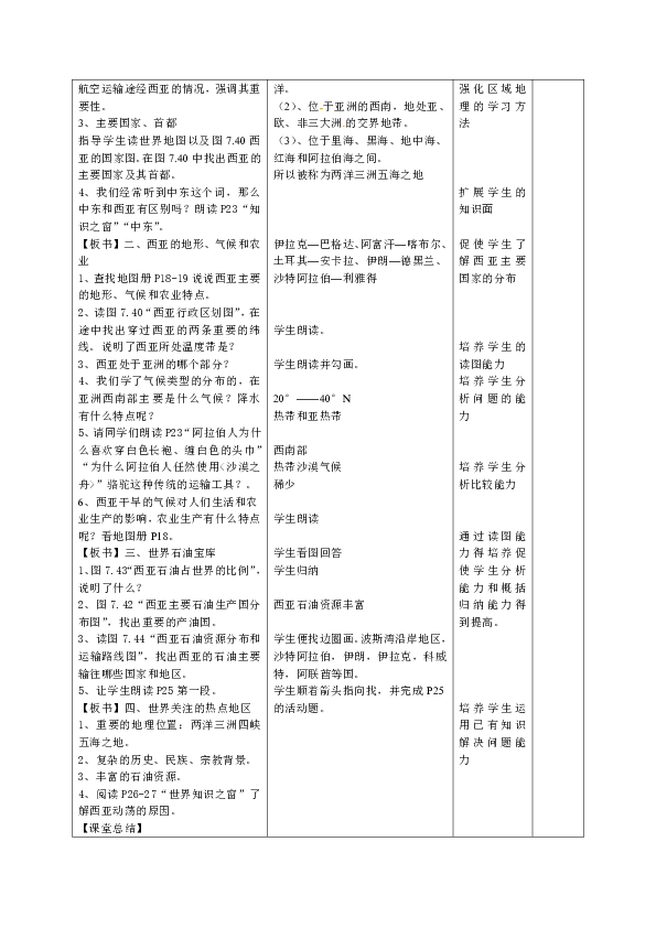 粤教版七年级下册地理 7.4西亚 教案