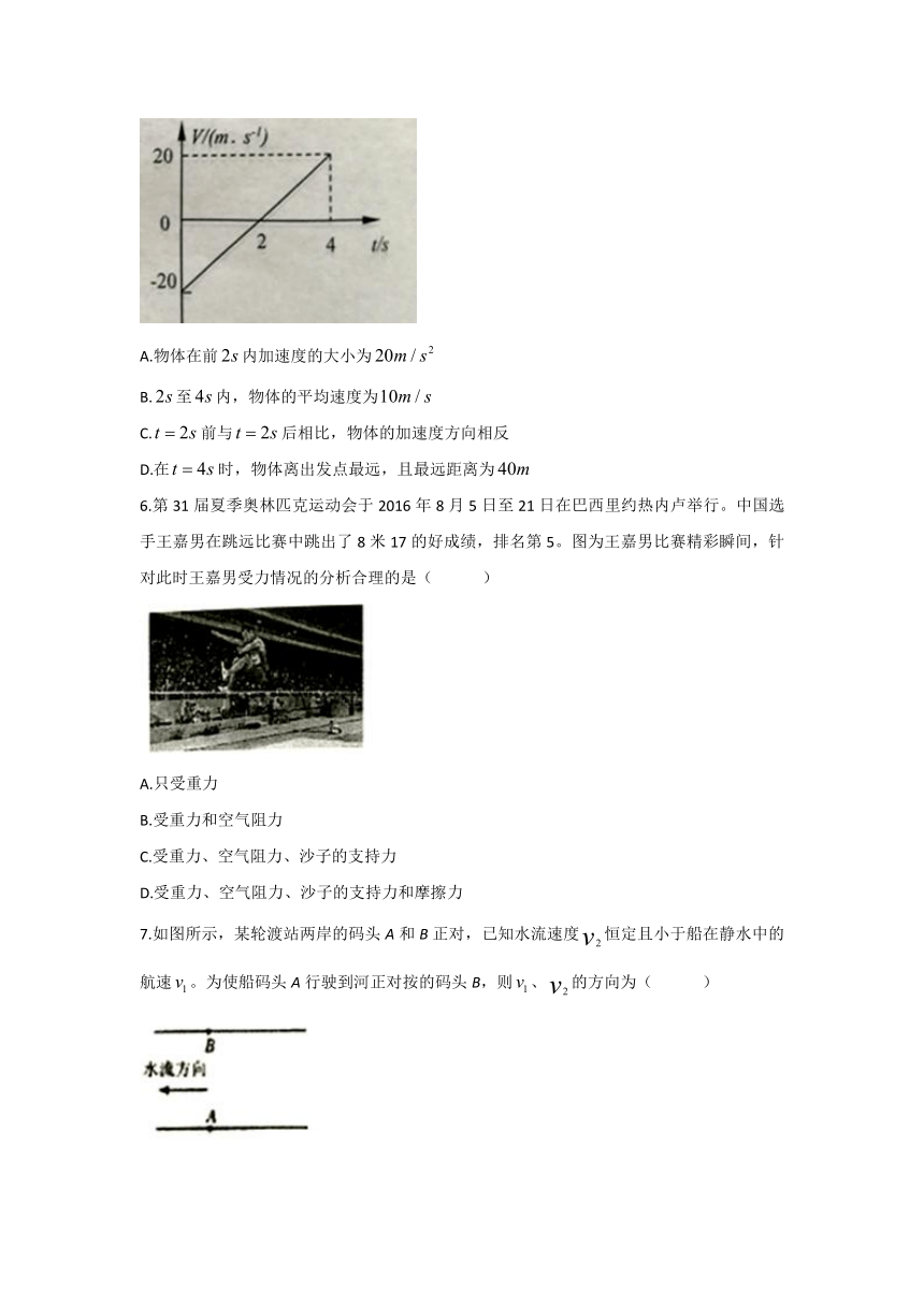 浙江省金华市2016-2017学年高一上学期期末考试物理试题 Word版含答案