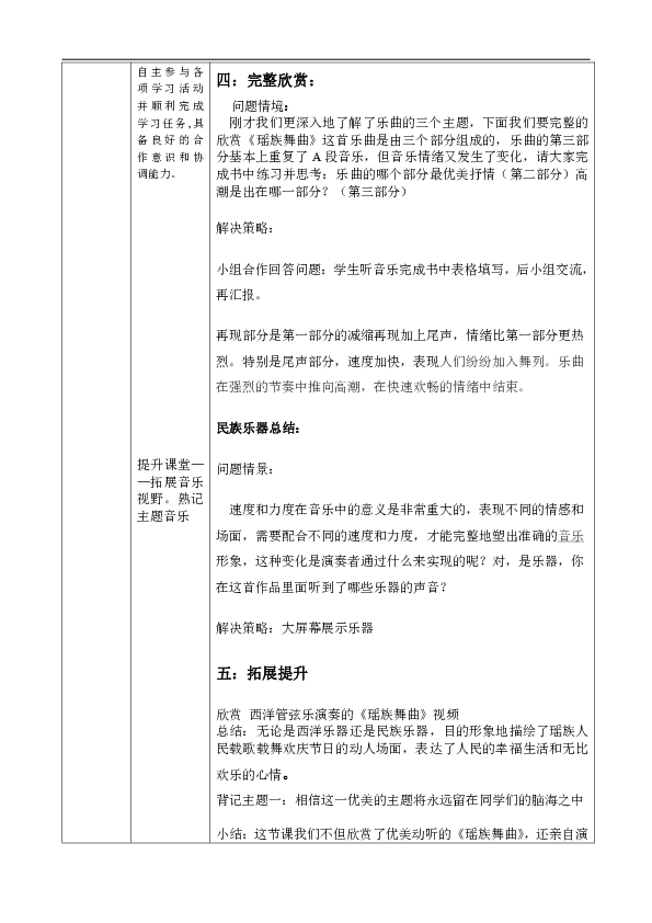 人教版五年级音乐下册（简谱）第二单元《欣赏 瑶族舞曲》教学设计