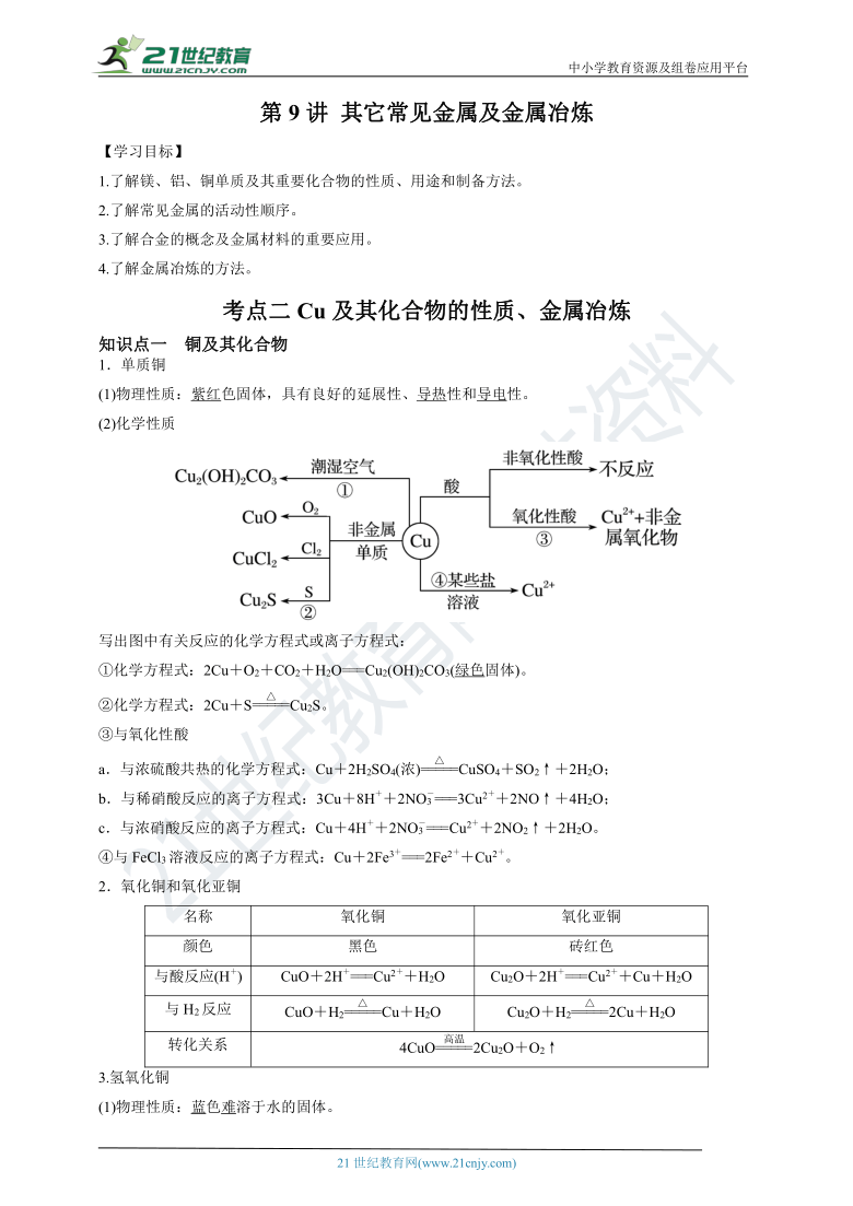 备考2022高考化学一轮复习第9讲其他常见金属mgalcu及金属冶炼考点二