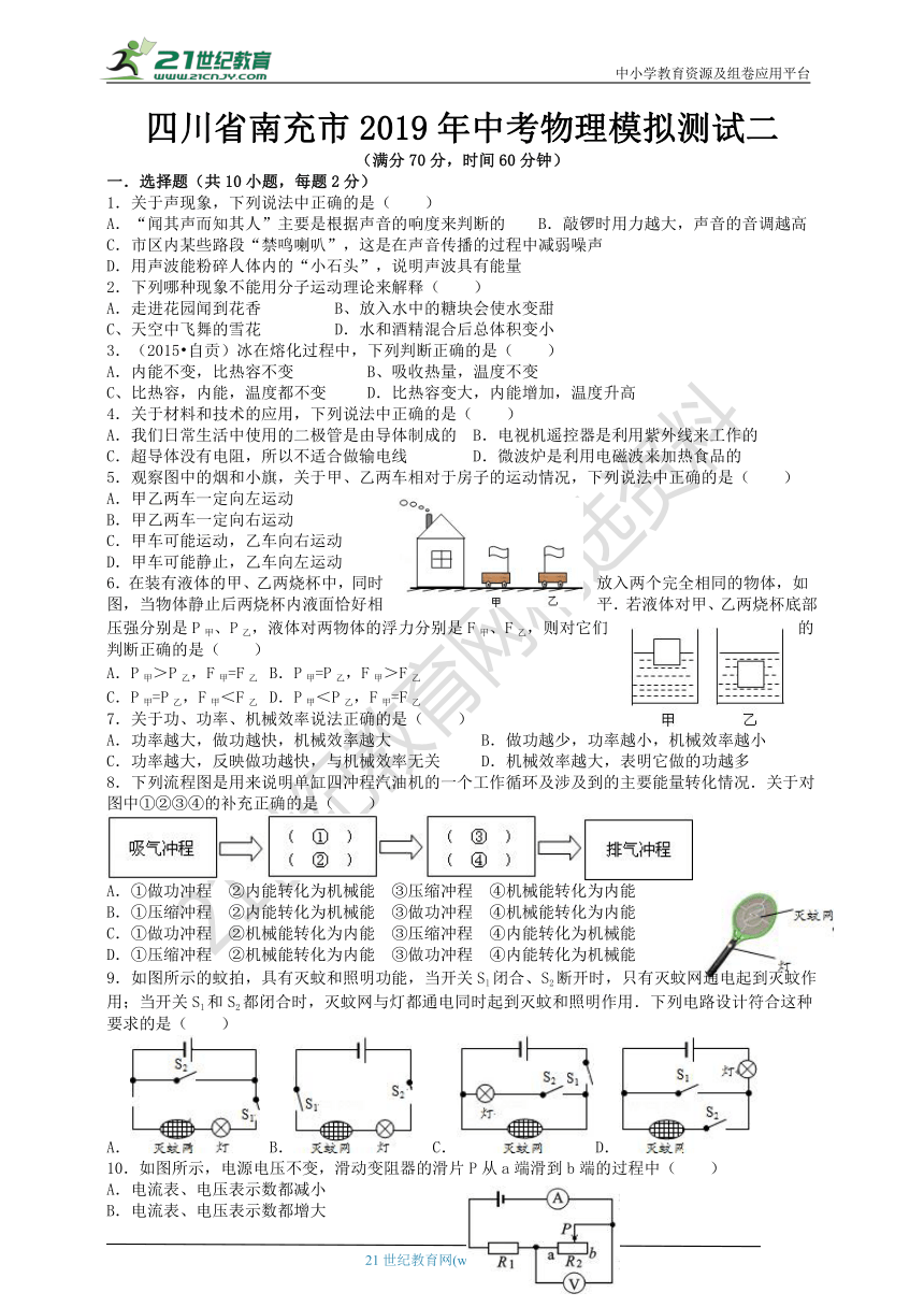 2019年四川省南充市中考物理押题卷（2）