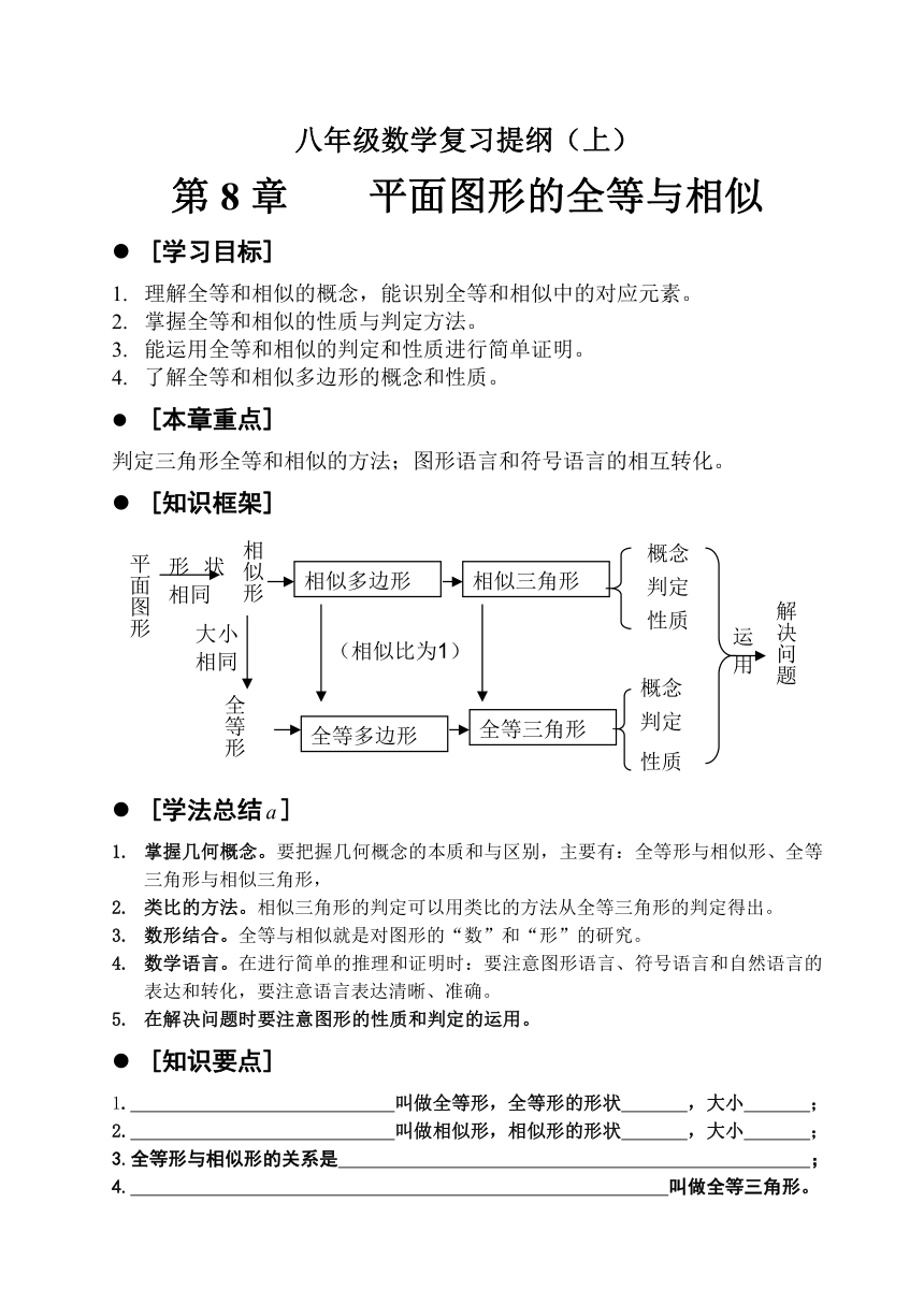 青岛版数学八年级下第8章平面图形的全等与相似复习提纲