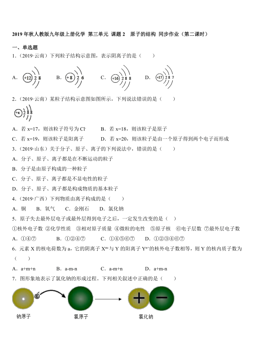 2019年秋人教版九年级上册化学 第三单元 课题2  原子的结构 同步作业（第二课时）