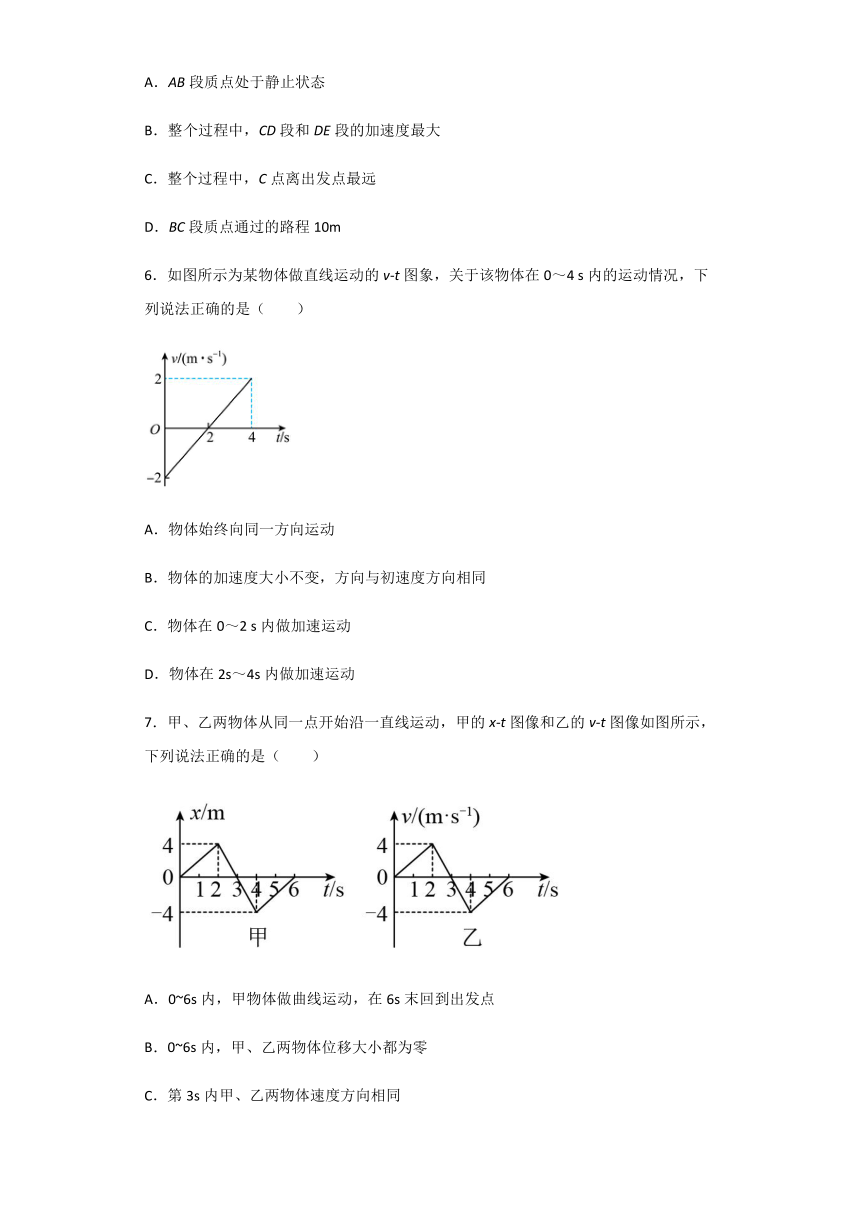 第二章专题训练 v-t图像——2021-2022学年高一上学期物理人教版（2019）必修第一册（Word含答案）