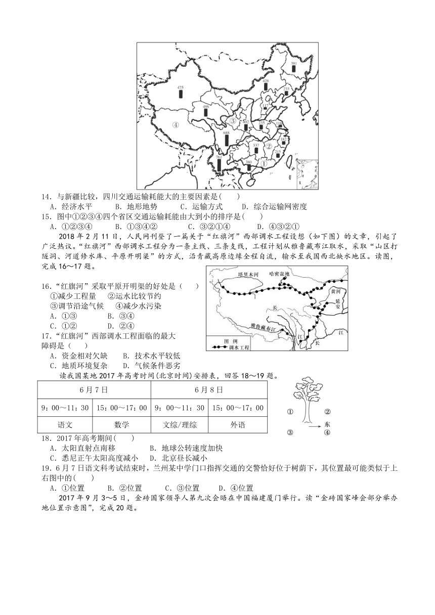 宁夏育才中学2019届高三上学期第一次月考地理试题 Word版含答案