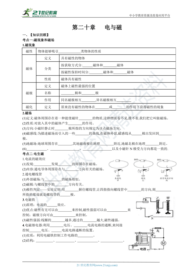 人教版中考物理一轮复习 第二十章电与磁复习学案