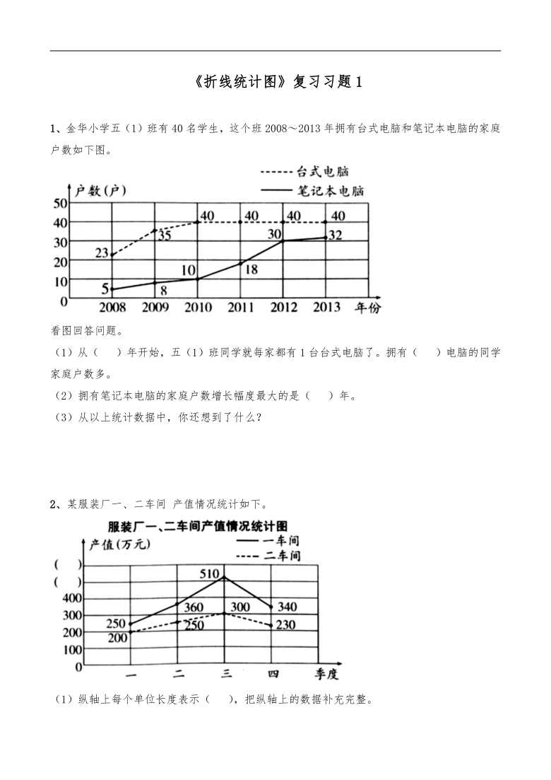 五年级数学下册试题一课一练折线统计图复习习题1冀教版无答案