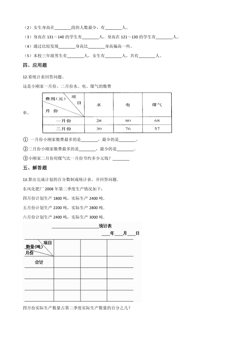 五年级上册数学一课一练-4.1统计表 北京版（含答案）